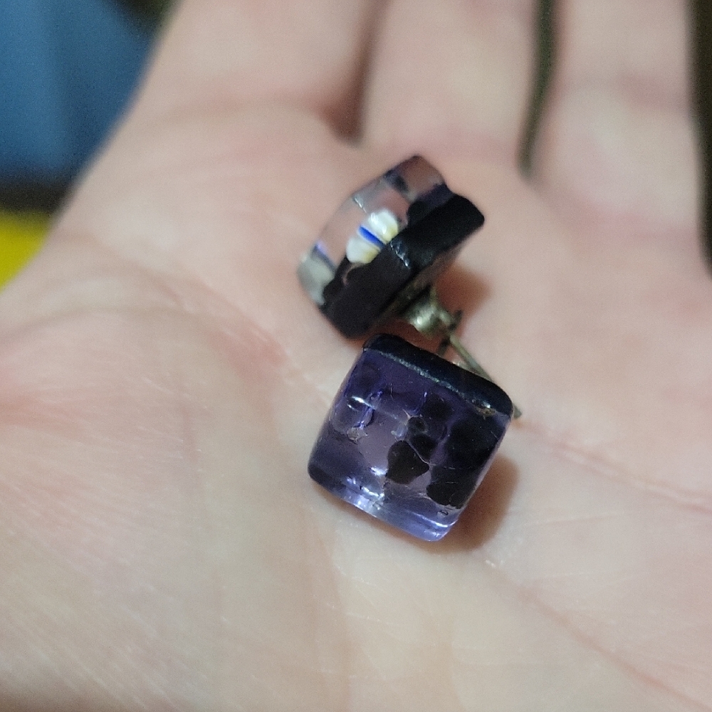 MURANO Purple Square Stud Earrings
